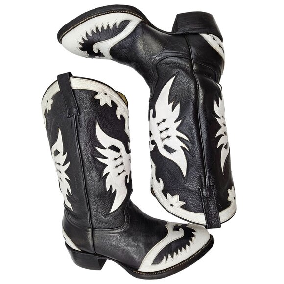 Custom Eagle Phoenix Cowboy Boots Black and White Leather Men 11 Western - Picture 7 of 14